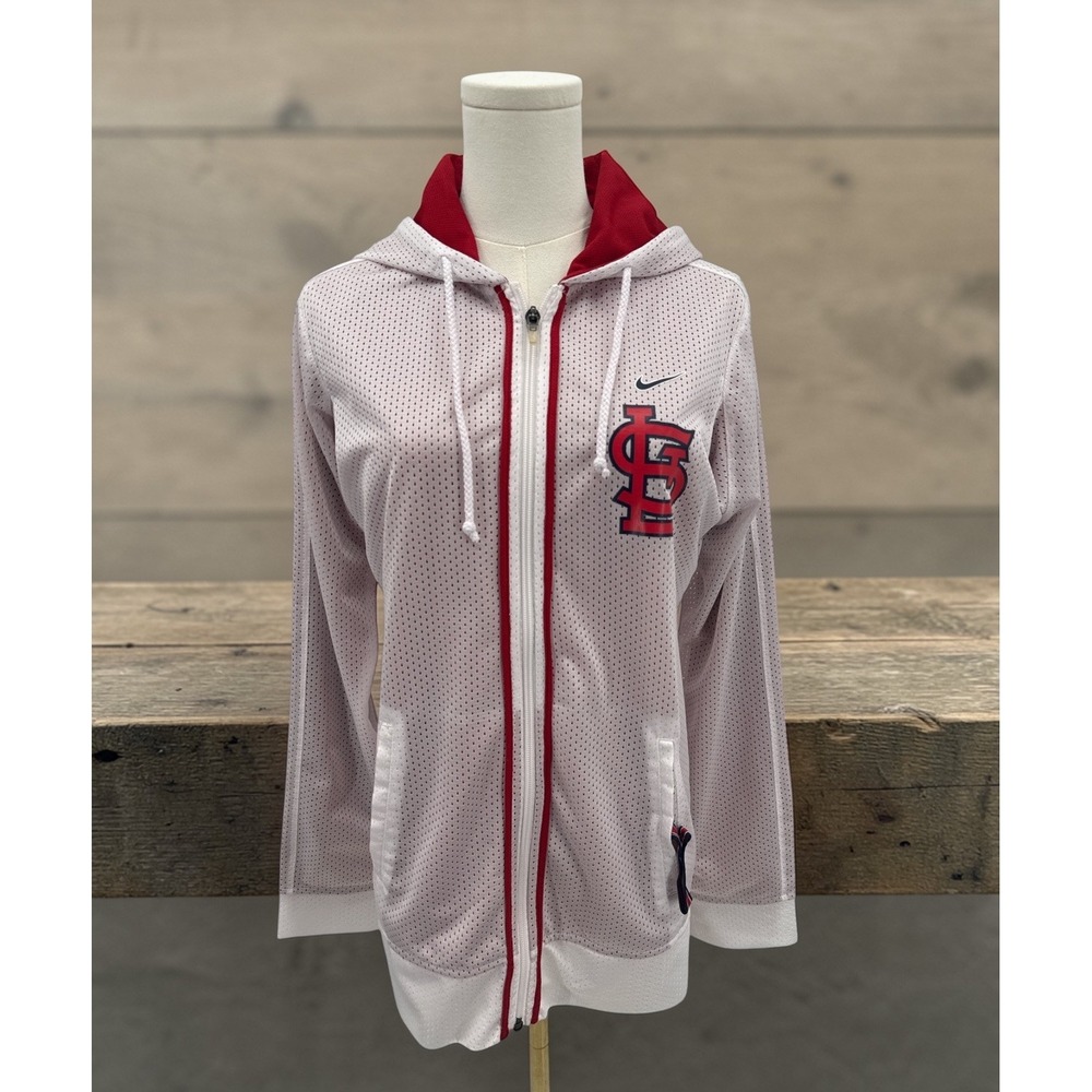 Nike Dri-Fit St Louis Cardinals Full Zip Jacket‎ Womens M White Mesh Hooded MLB